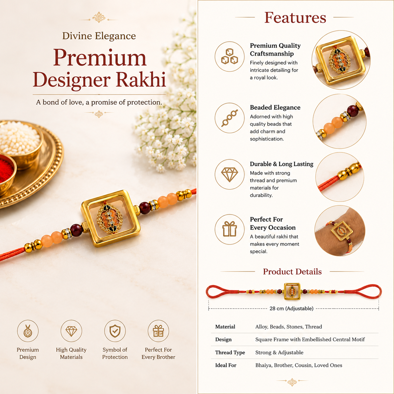 Royal Square Pendant Designer Rakhi