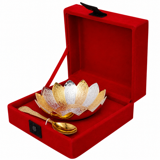 Gold Plated Lotus Bowl with Spoon Gift Set
