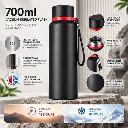 customizable Insulated Stainless Steel Flask with Carry Strap 700ml