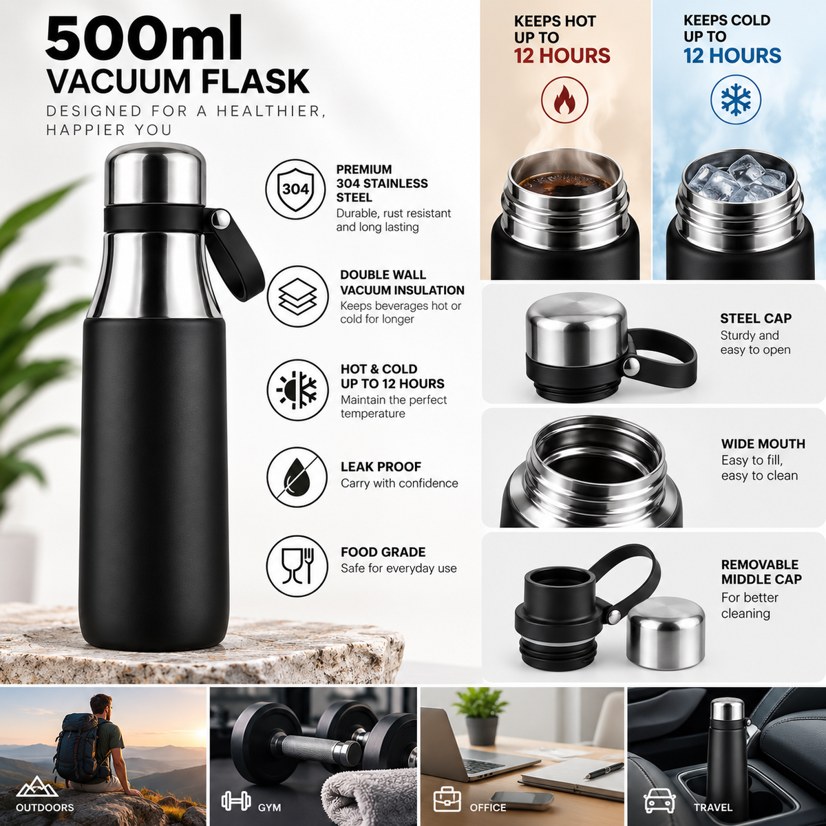 customizable Hot & Cold Thermos Flask 500ml