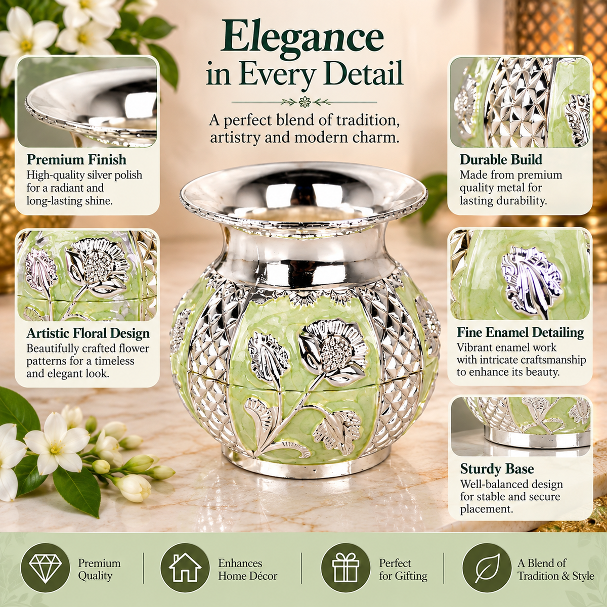 Silver Plated Floral Decorative Designer Vase