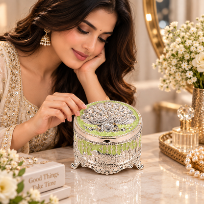Peacock Jewellery Storage Box With Lid