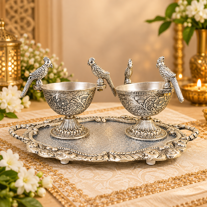 Decorative Peacock Bowl Set With Designer Serving Tray