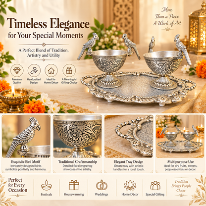 Decorative Peacock Bowl Set With Designer Serving Tray