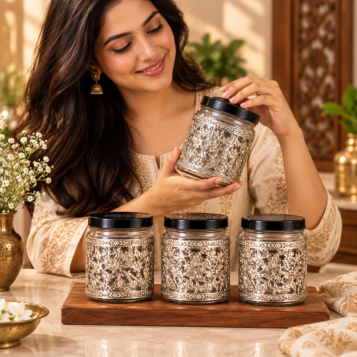 Germen Silver Glass Jar Set 350ml Each