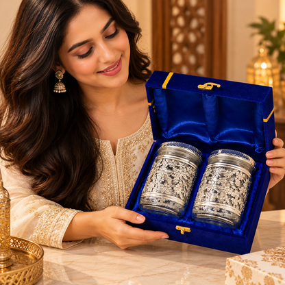 Germen Silver Glass Jar Set Gift Box 250ml Each