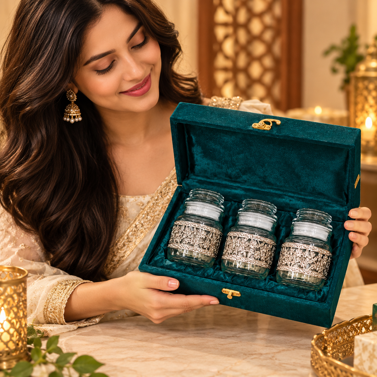 Germen Silver 3 Glass Jar Set Gift Box 100ml Each