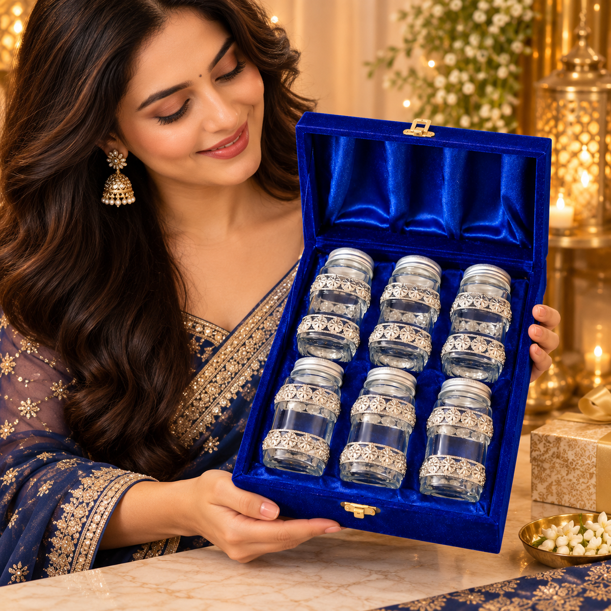Germen Silver Glass Jar Set Gift Box 100ml Each