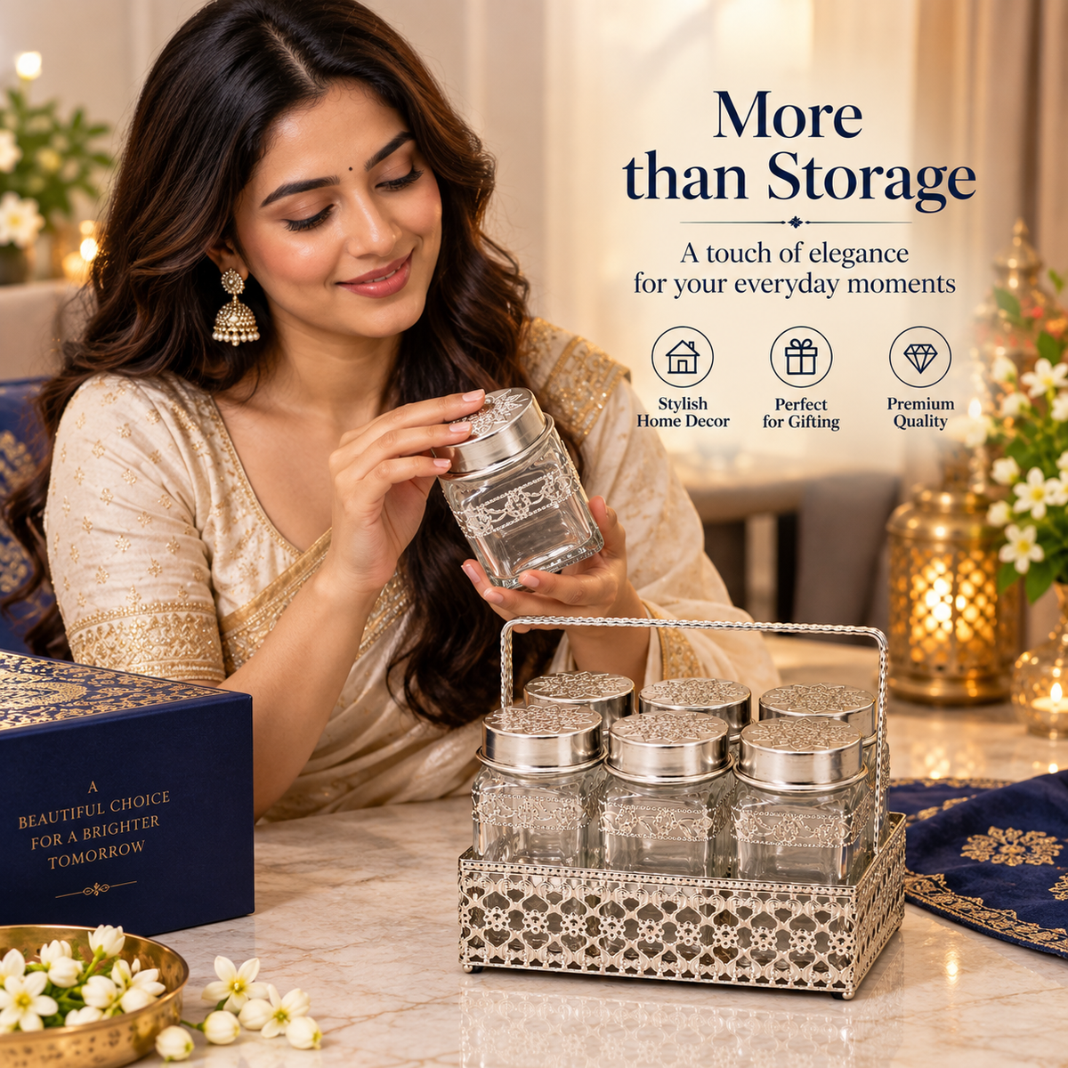 6 Piece Premium Glass Spice Jar Set With Holder
