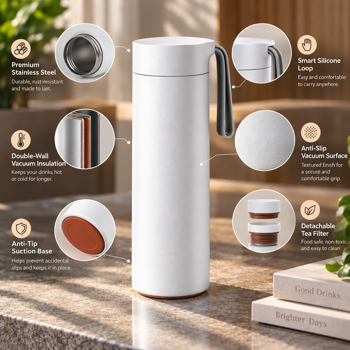 Thermal Suction Vacuum Bottle – Anti-Slip No-Fall Insulated Bottle
