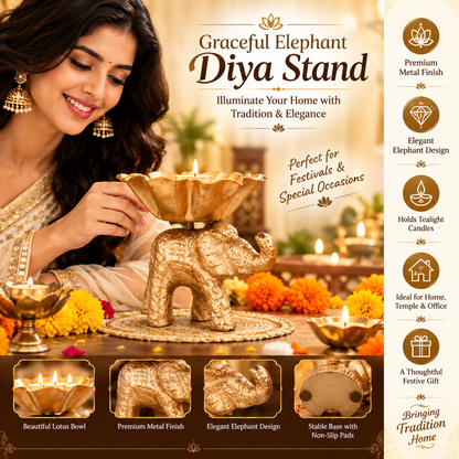 Golden Elephant Decorative Diya For Decor