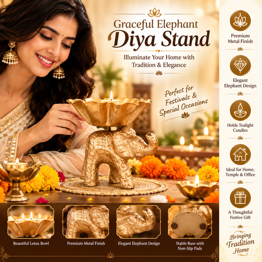 Golden Elephant Decorative Diya For Decor
