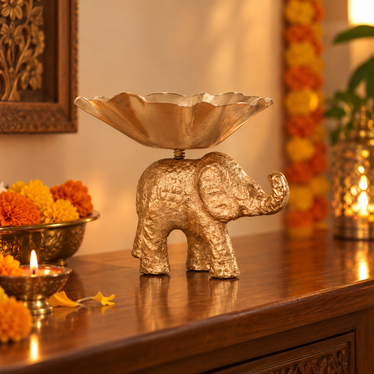 Golden Elephant Decorative Diya For Decor