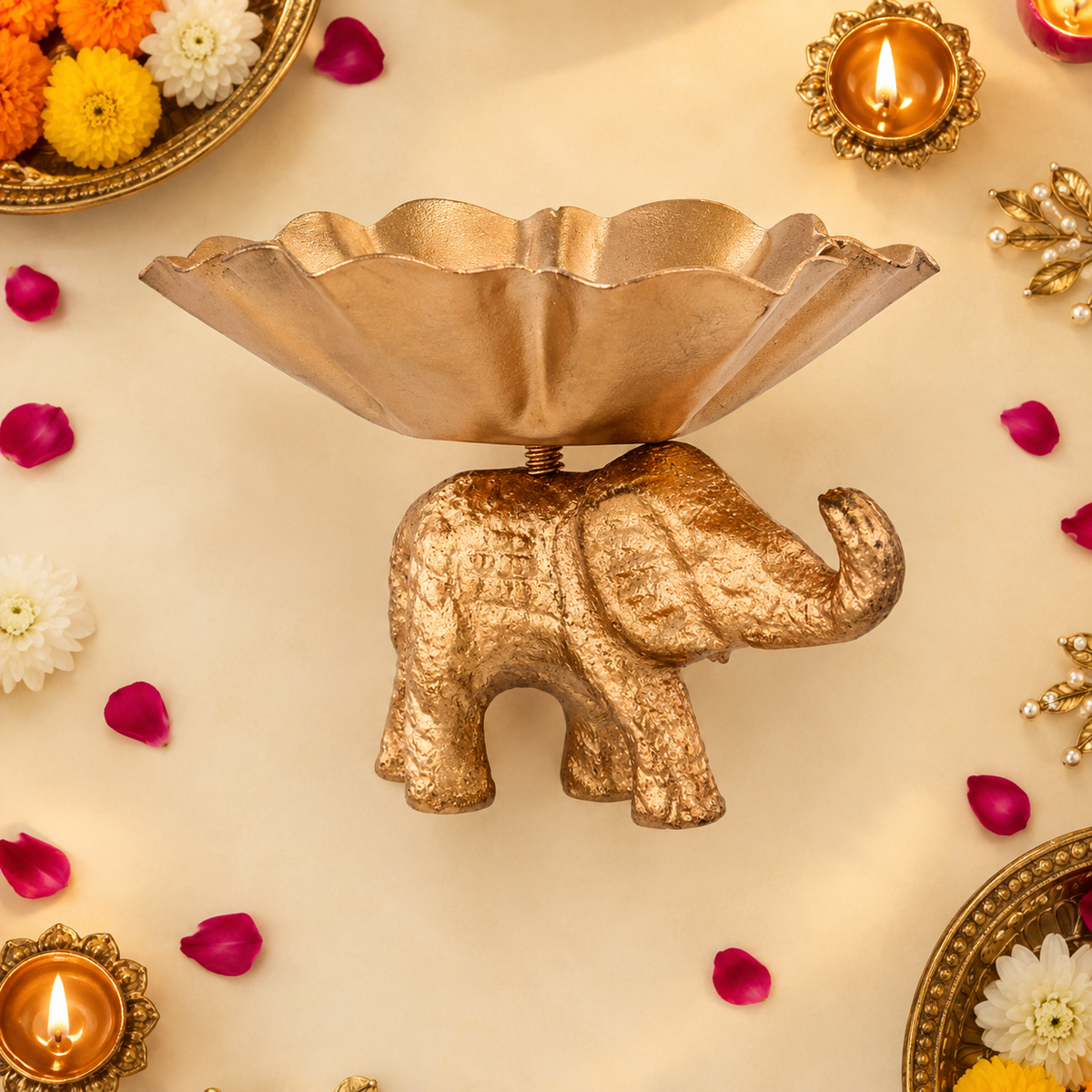 Golden Elephant Decorative Diya For Decor