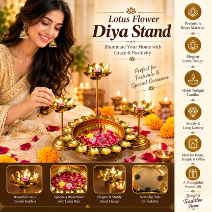 Lotus Diya Set For Festive Home Decoration