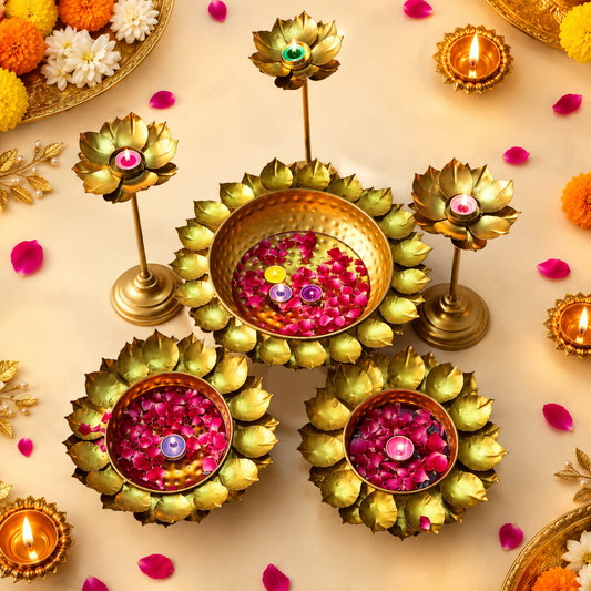 Lotus Diya Set For Festive Home Decoration