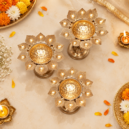 Rose Gold Decorative Lotus Diya Set For Decor
