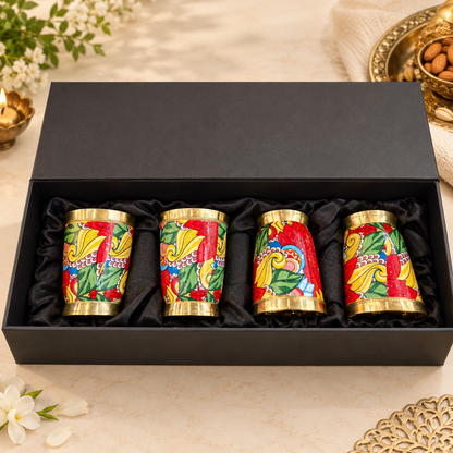Metal Decorative Glass Set With Vibrant Artwork