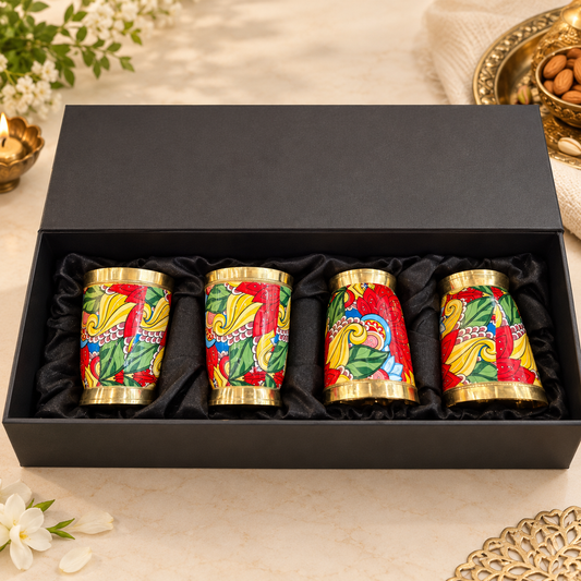 Metal Decorative Glass Set With Vibrant Artwork