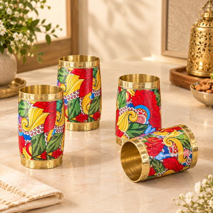 Metal Decorative Glass Set With Vibrant Artwork