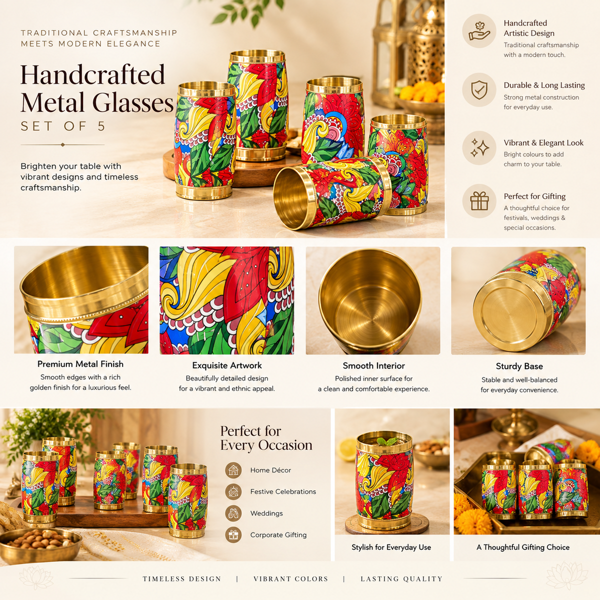 Metal Decorative Glass Set With Vibrant Artwork