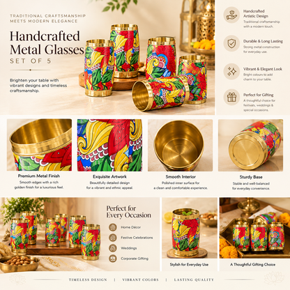 Metal Decorative Glass Set With Vibrant Artwork