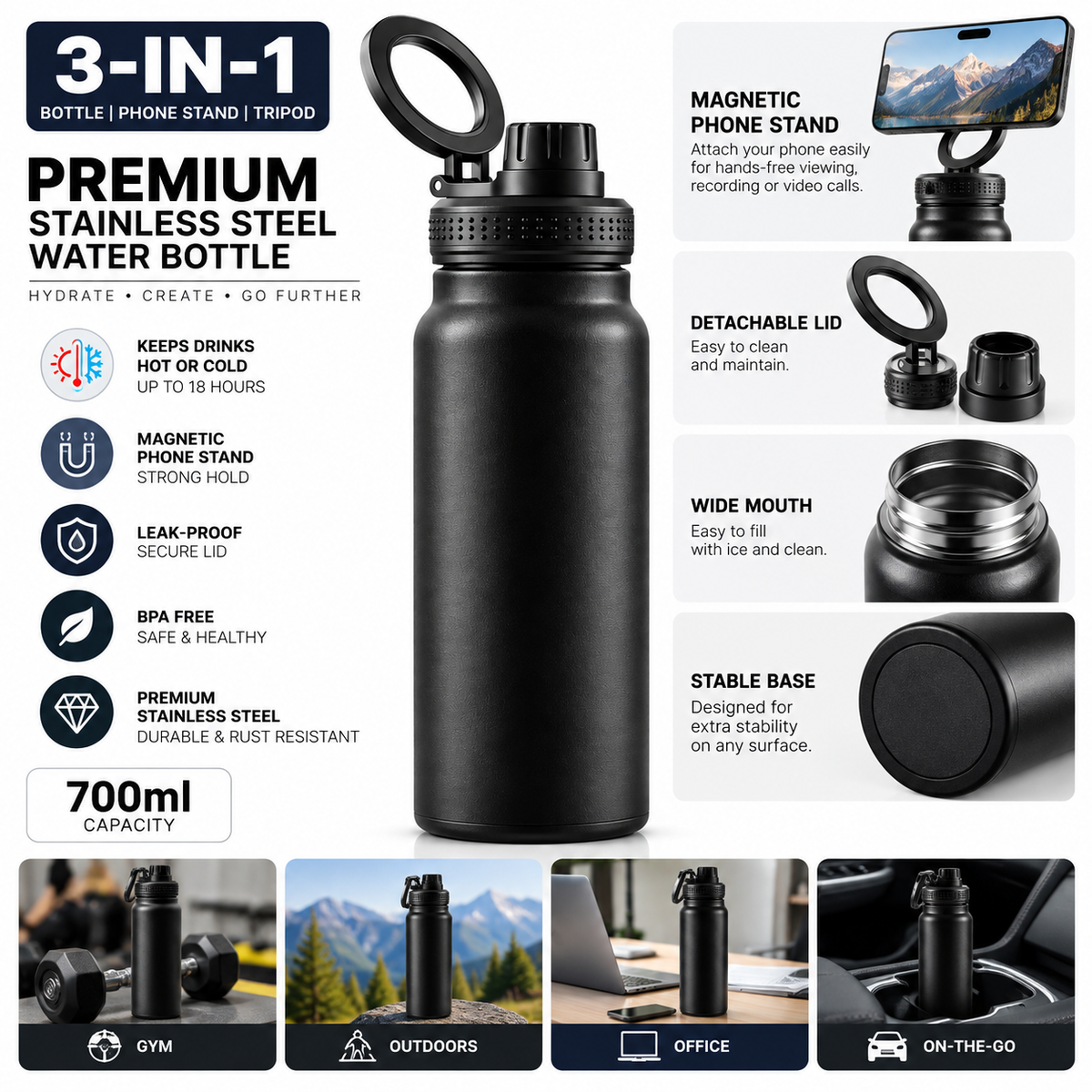 customizable Multi-Function Stainless Steel Bottle