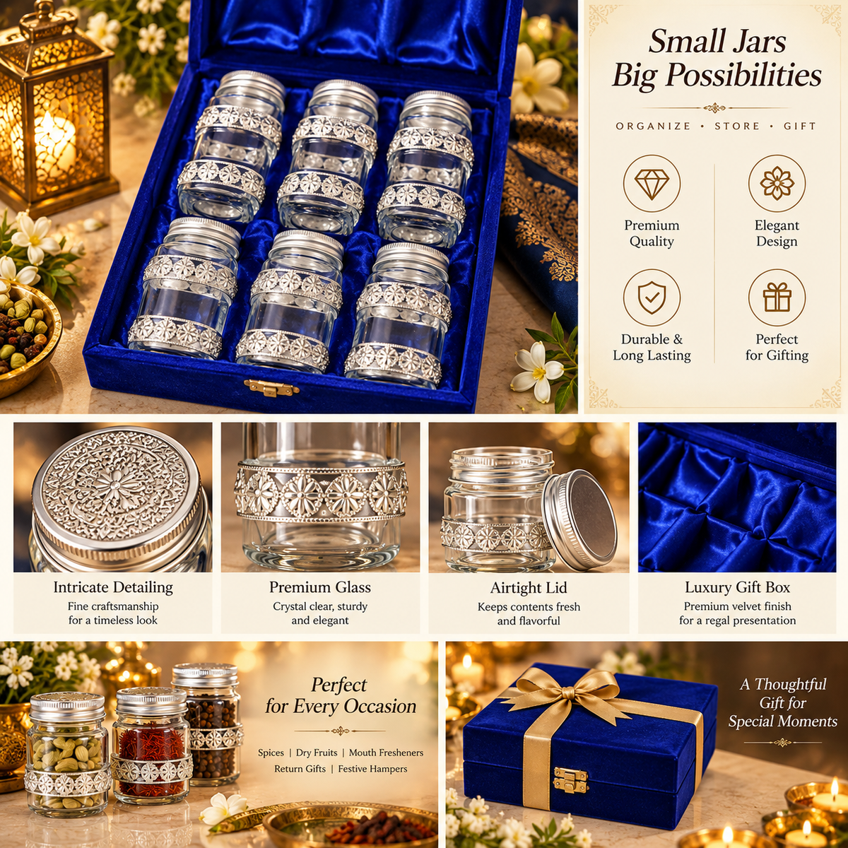 Germen Silver Glass Jar Set Gift Box 100ml Each