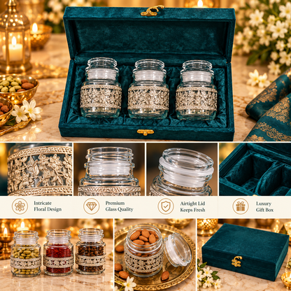Germen Silver 3 Glass Jar Set Gift Box 100ml Each