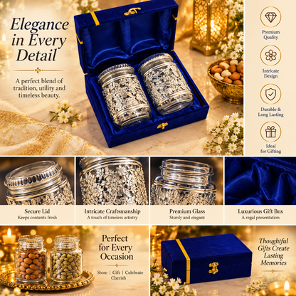 Germen Silver Glass Jar Set Gift Box 250ml Each