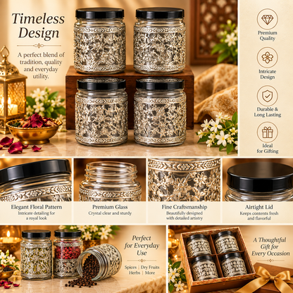 Germen Silver Glass Jar Set 350ml Each
