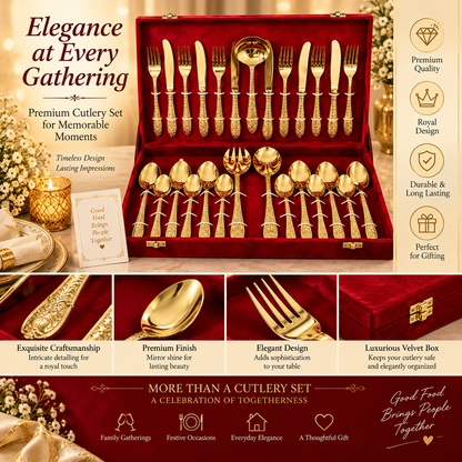 Gold Tone Engraved Pure Brass Cutlery Gift Set