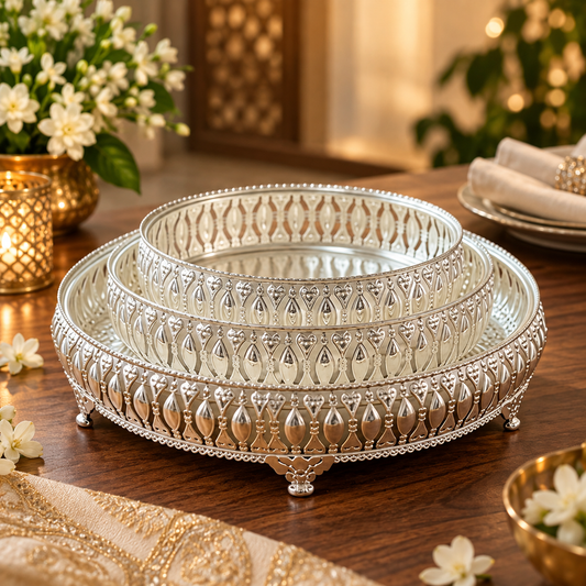 3-Piece Silver Decorative Serving Tray