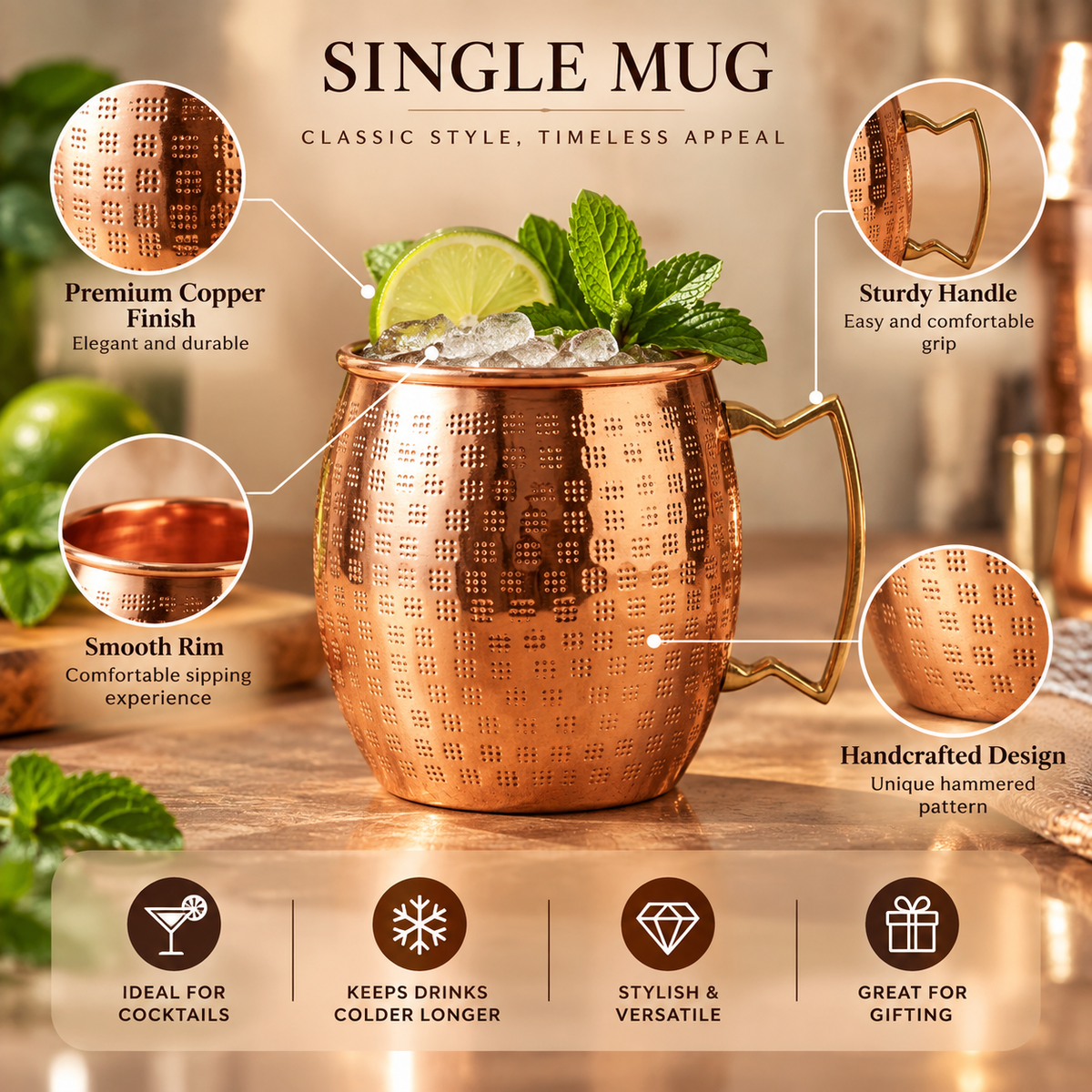 Copper Mule Mug with Brass Handle