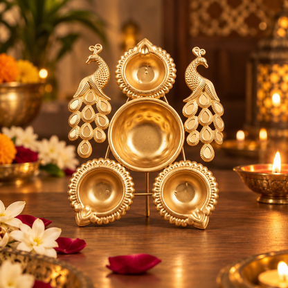 Artisanal Butterfly Design Gold Urli with Diya Set