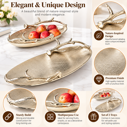 Luxury Metallic Oval Serving Trays with Elegant Branch Design