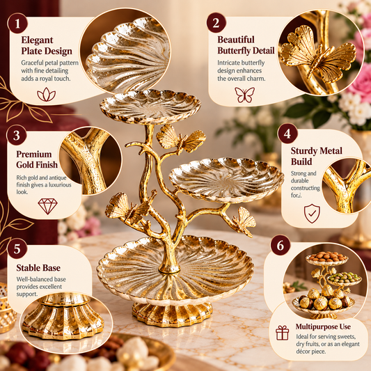 Elegant Gold Butterfly 3-Tier Serving Stand – Luxury Design & Timeless Charm
