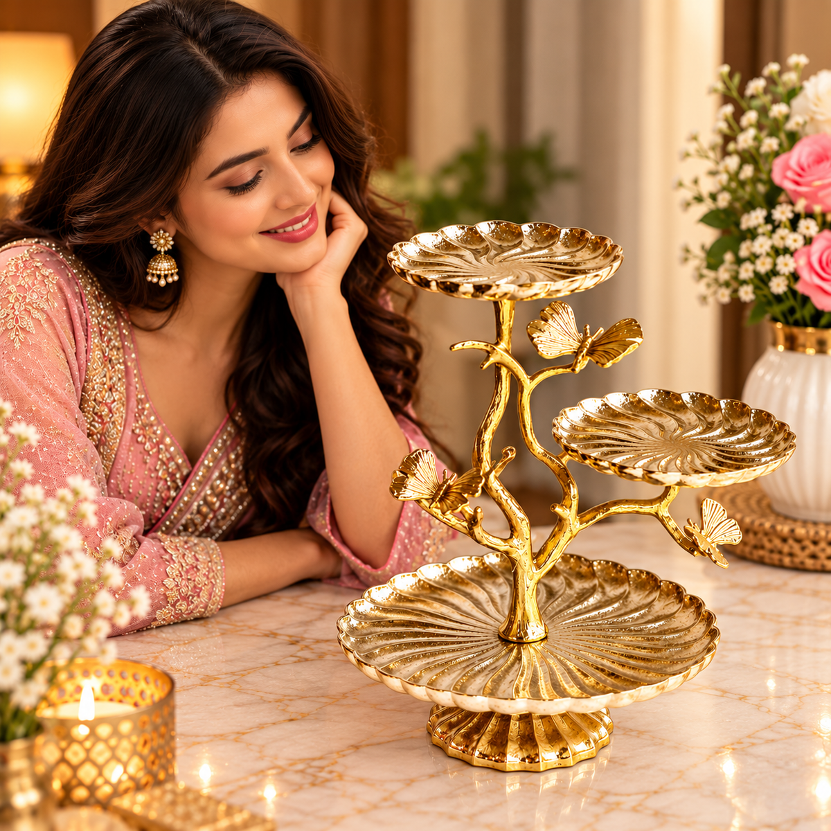 Elegant Gold Butterfly 3-Tier Serving Stand – Luxury Design & Timeless Charm