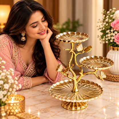 Elegant Gold Butterfly 3-Tier Serving Stand – Luxury Design & Timeless Charm