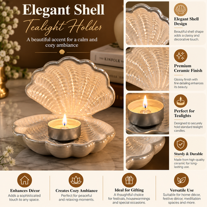 Elegant Pearl Ceramic Shell Tealight Candle Holder