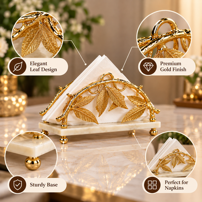 Luxury Gold Leaf Napkin Holder with Marble Base