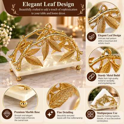 Luxury Gold Leaf Napkin Holder with Marble Base