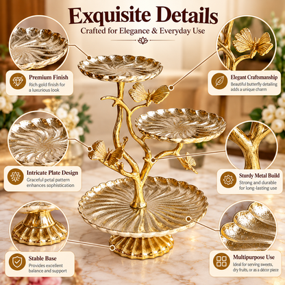 Elegant Gold Butterfly 3-Tier Serving Stand – Luxury Design & Timeless Charm