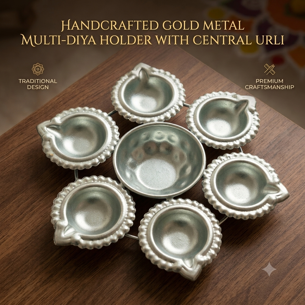 Multi-Diya Holder with Central Urli Bowl