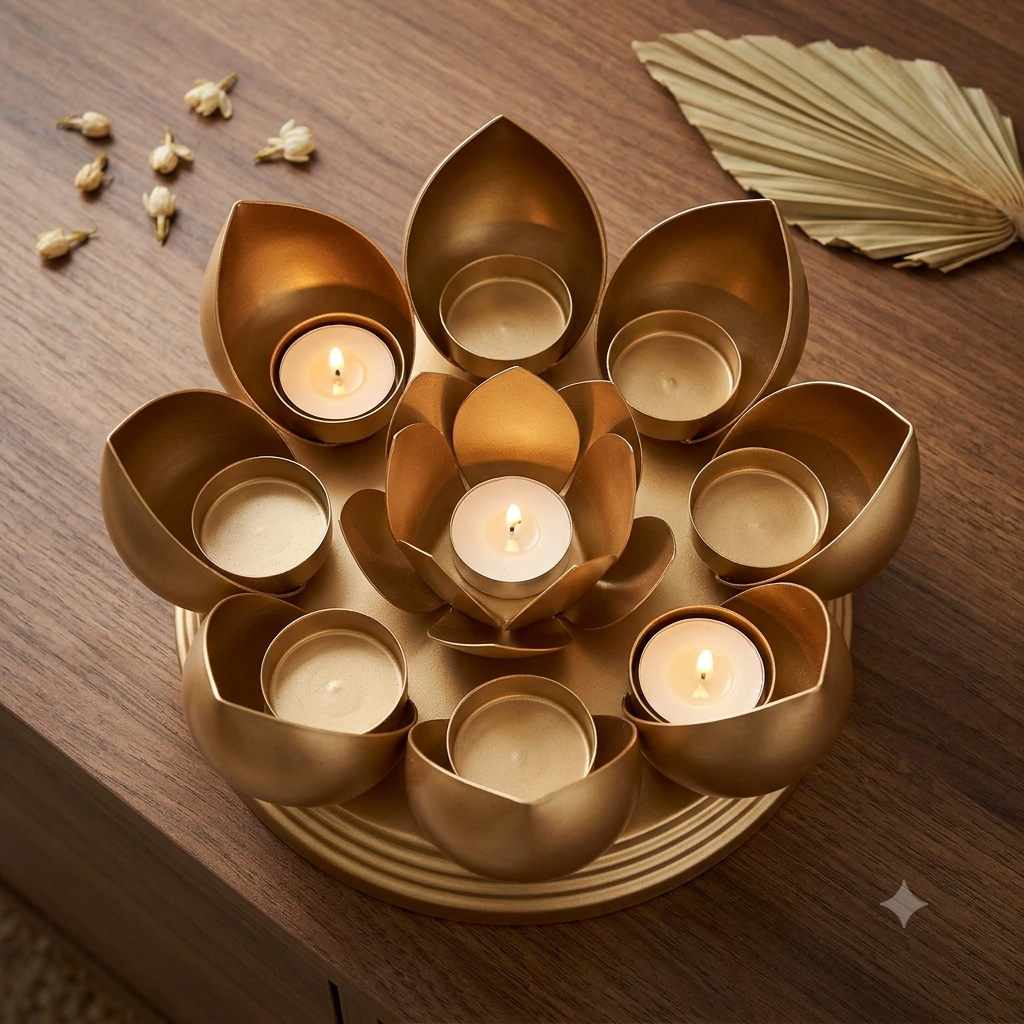 Multi-Petal Lotus Tealight Diya Stand