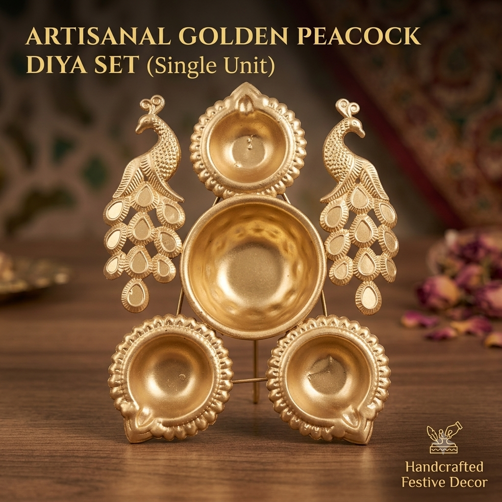 Artisanal Butterfly Design Gold Urli with Diya Set