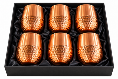 Set of 6 Hammered Copper Tumblers in Premium Black Gift Box – Elegant Copper Drinkware Set