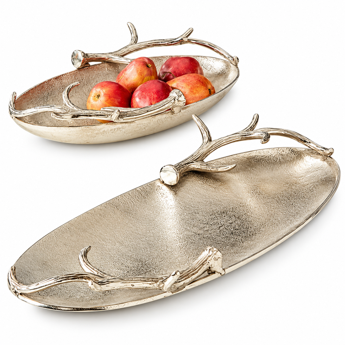 Luxury Metallic Oval Serving Trays with Elegant Branch Design