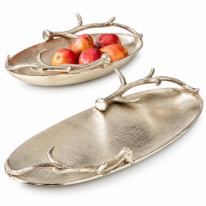 Luxury Metallic Oval Serving Trays with Elegant Branch Design