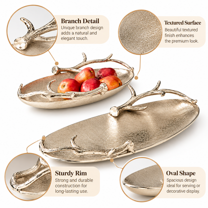 Luxury Metallic Oval Serving Trays with Elegant Branch Design